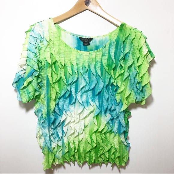 Sunny Taylor crinkle Fringe top Medium Petite - Picture 1 of 5